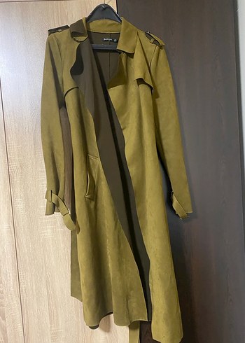 Stradivarius Haki Süet Uzun Kuşaklı Trençkot - Görsel 2