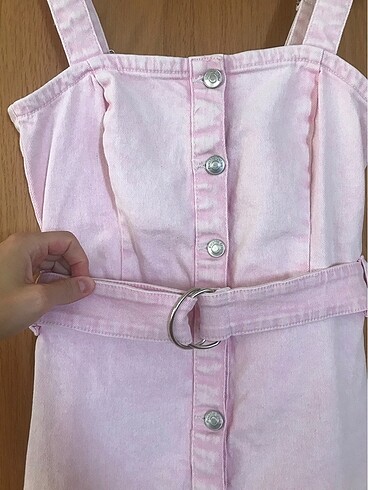 Bershka Barbie Bershka XS toz pembe denim elbise