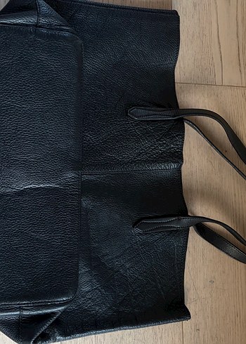 Mango Gerçek Deri Siyah Tote Çanta - Görsel 6