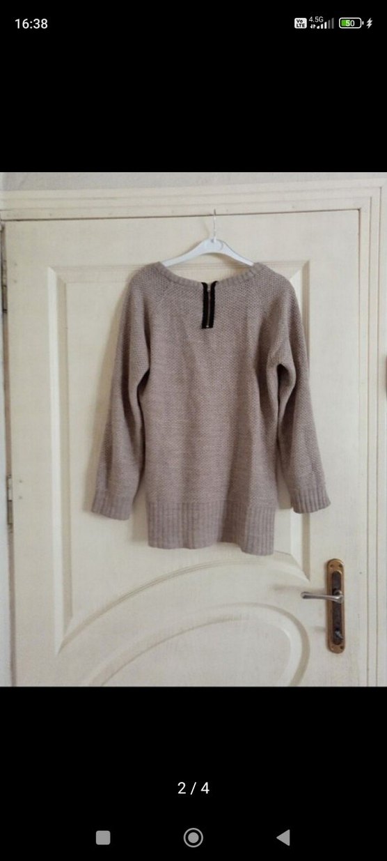 Bej Kadın Triko Kazak Uzun Kollu - Görsel 2