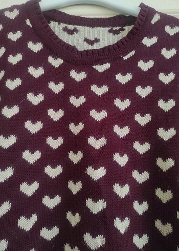 Bordo Kalp Desenli Kadın Triko Kazak - Görsel 2