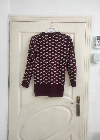 Bordo Kalp Desenli Kadın Triko Kazak - Görsel 3