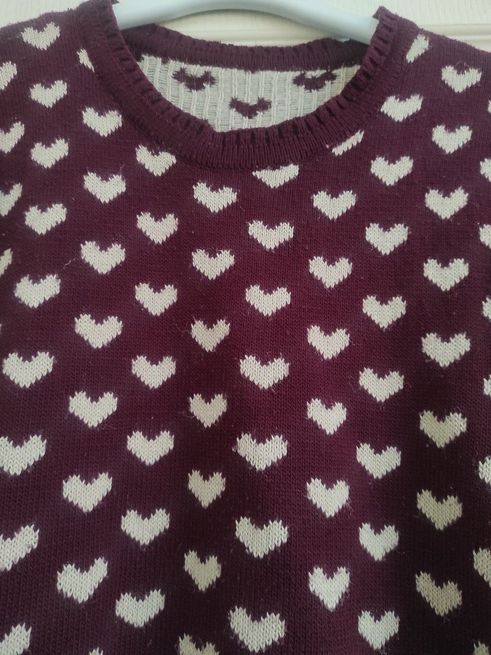 Bordo Kalp Desenli Kadın Triko Kazak - Görsel 2