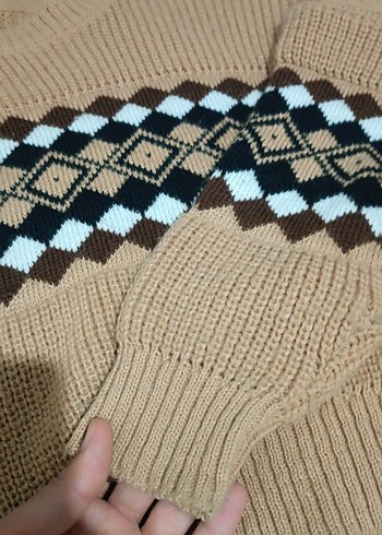 Bohem Tarz Kahverengi Örgü crop Kadın Kazak - Görsel 3