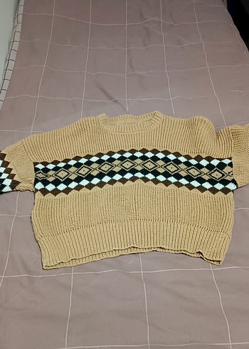 Bohem Tarz Kahverengi Örgü crop Kadın Kazak - Görsel 2