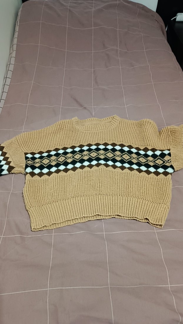 Bohem Tarz Kahverengi Örgü crop Kadın Kazak - Görsel 2