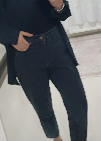 Siyah Midi Boy Bol Kesim Kadın Kot Pantolon - Görsel 3