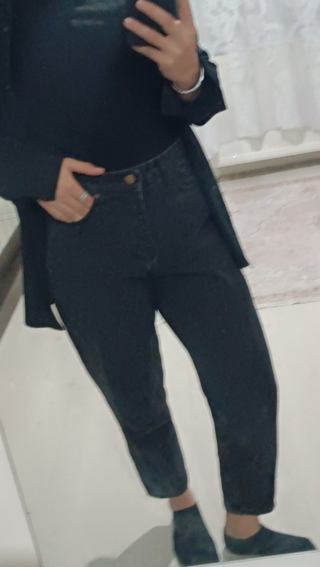 Siyah Midi Boy Bol Kesim Kadın Kot Pantolon - Görsel 3