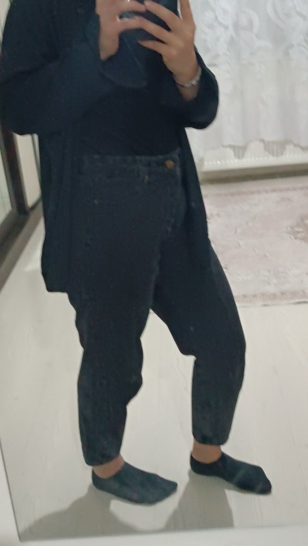 Siyah Midi Boy Bol Kesim Kadın Kot Pantolon - Görsel 4