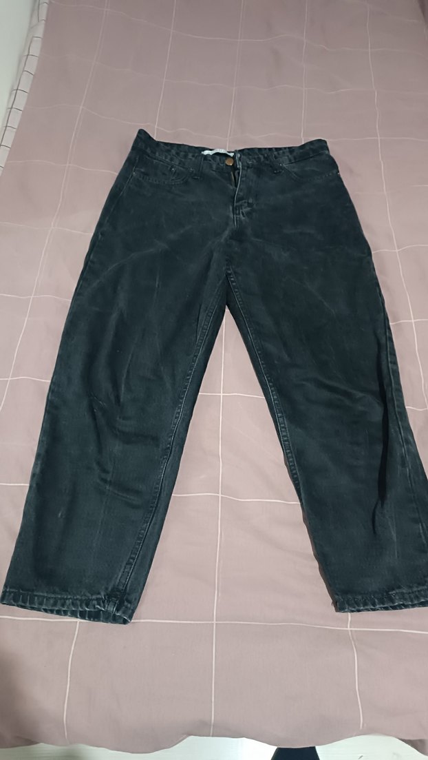 Siyah Midi Boy Bol Kesim Kadın Kot Pantolon - Görsel 2