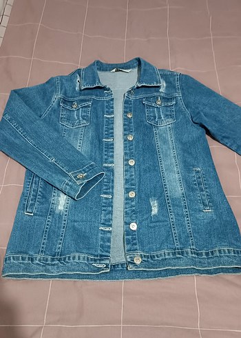 Düğmeli Mavi Kadın Denim Ceket - Görsel 2