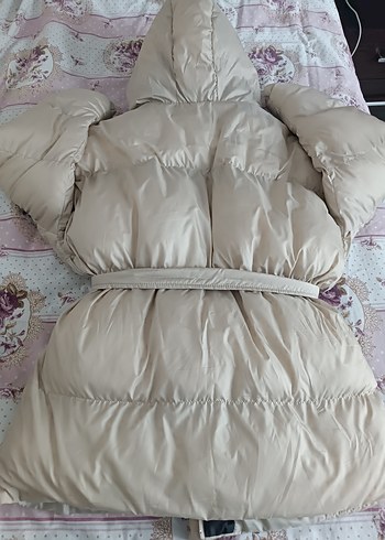 Bej Kemerli Midi Kadın Kışlık şişme Mont - Görsel 4