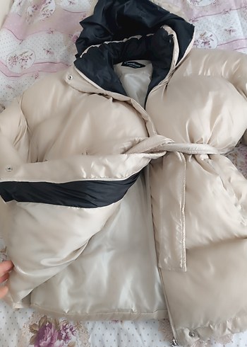 Bej Kemerli Midi Kadın Kışlık şişme Mont - Görsel 2