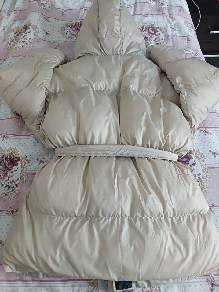 Bej Kemerli Midi Kadın Kışlık şişme Mont - Görsel 4