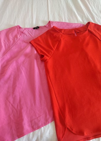şeker pembe + portakal rengi kısa kollu tişört