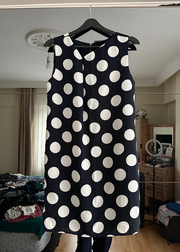 Lacivert Puantiye Desenli Elbise - Görsel 2