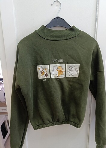 Yeşil Kedili Sweatshirt 