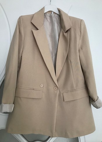 s Beden Bej Düğmeli Kadın Blazer Ceket