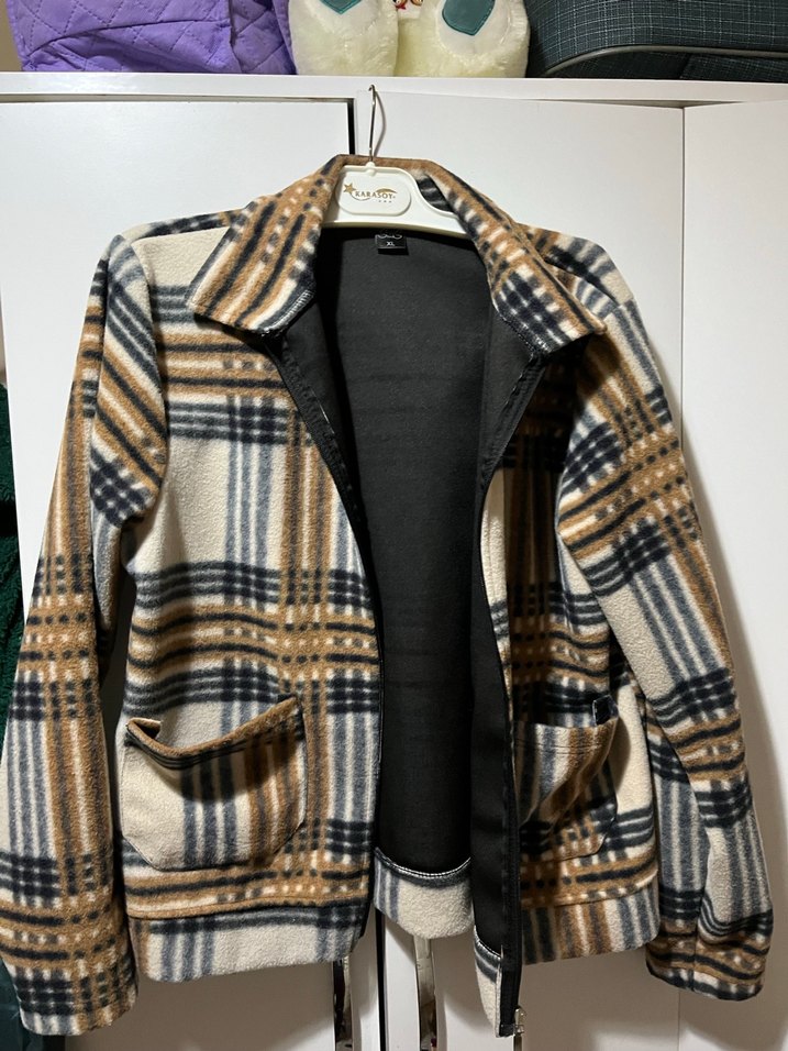 Ekose Desenli Fermuarlı Kadın Ceket - Görsel 3