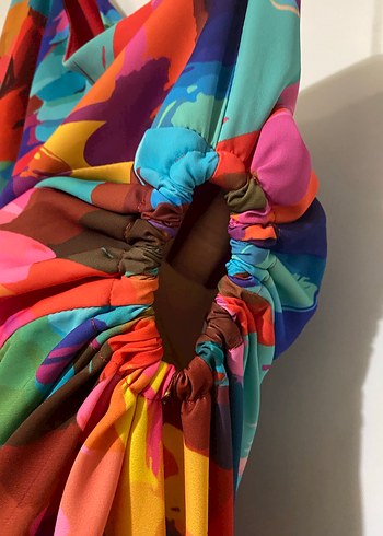 Renkli Drapeli Kadın Uzun Elbise - Görsel 4