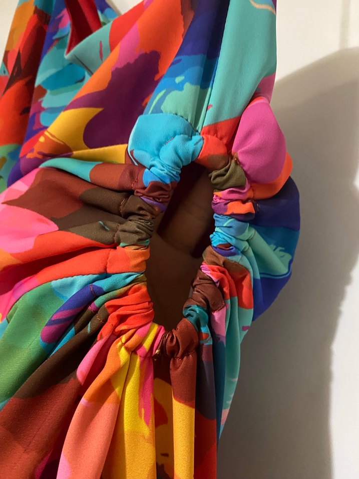 Renkli Drapeli Kadın Uzun Elbise - Görsel 4