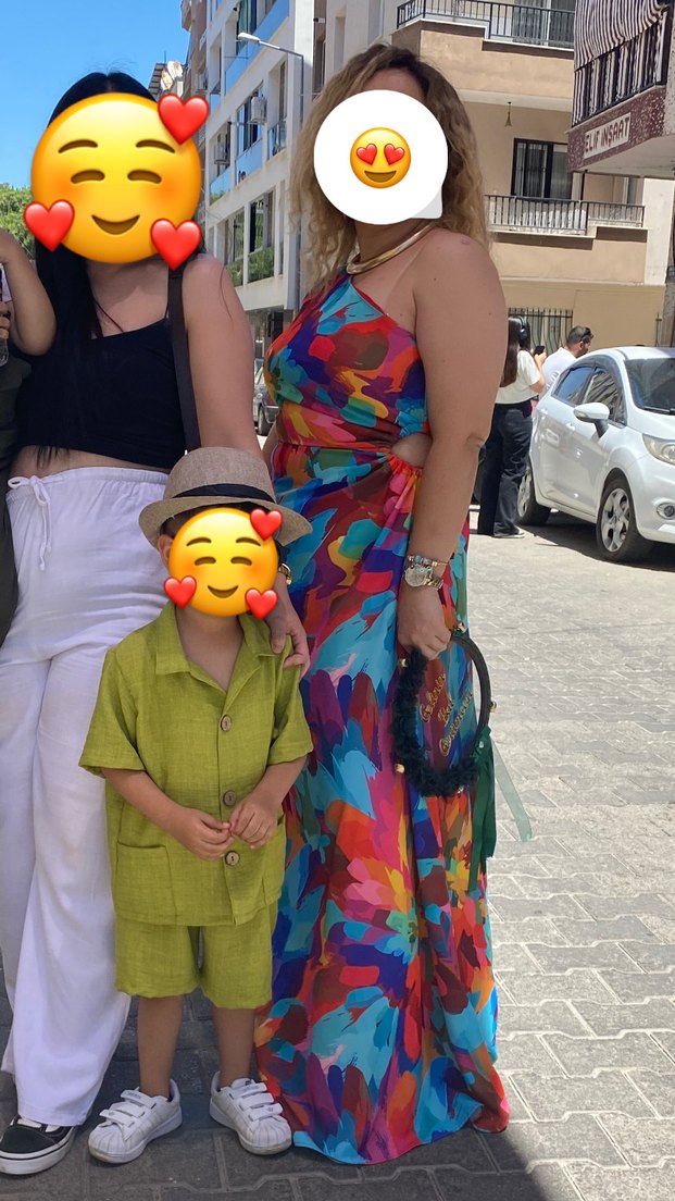 Renkli Drapeli Kadın Uzun Elbise - Görsel 5