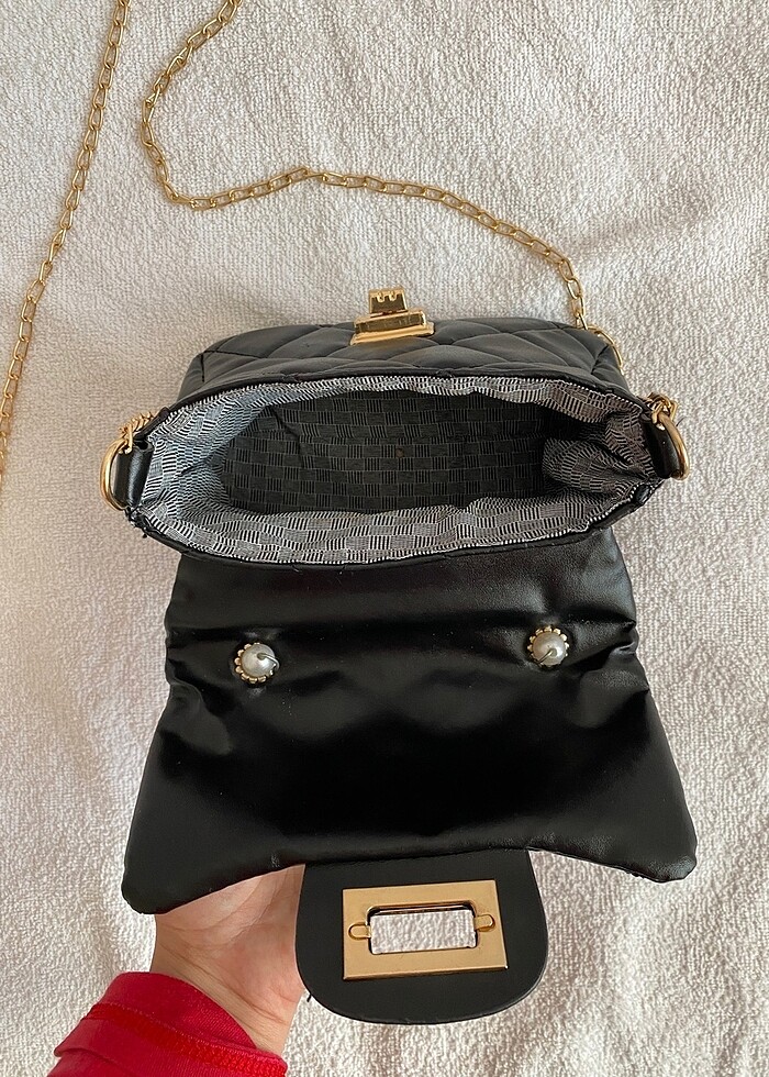 inci detaylı siyah çanta - Görsel 4