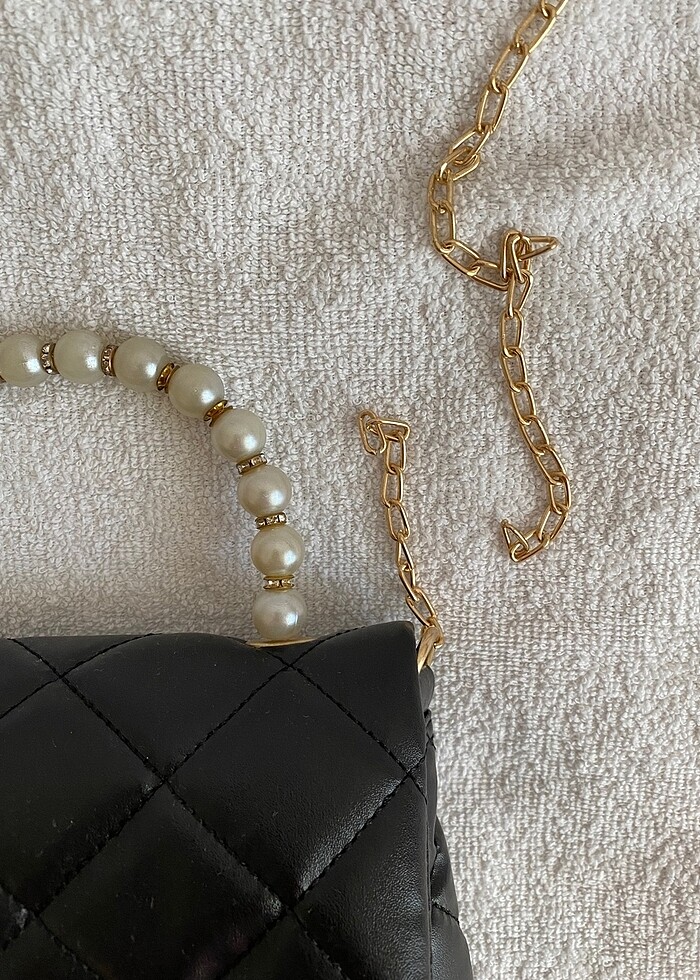 inci detaylı siyah çanta - Görsel 5