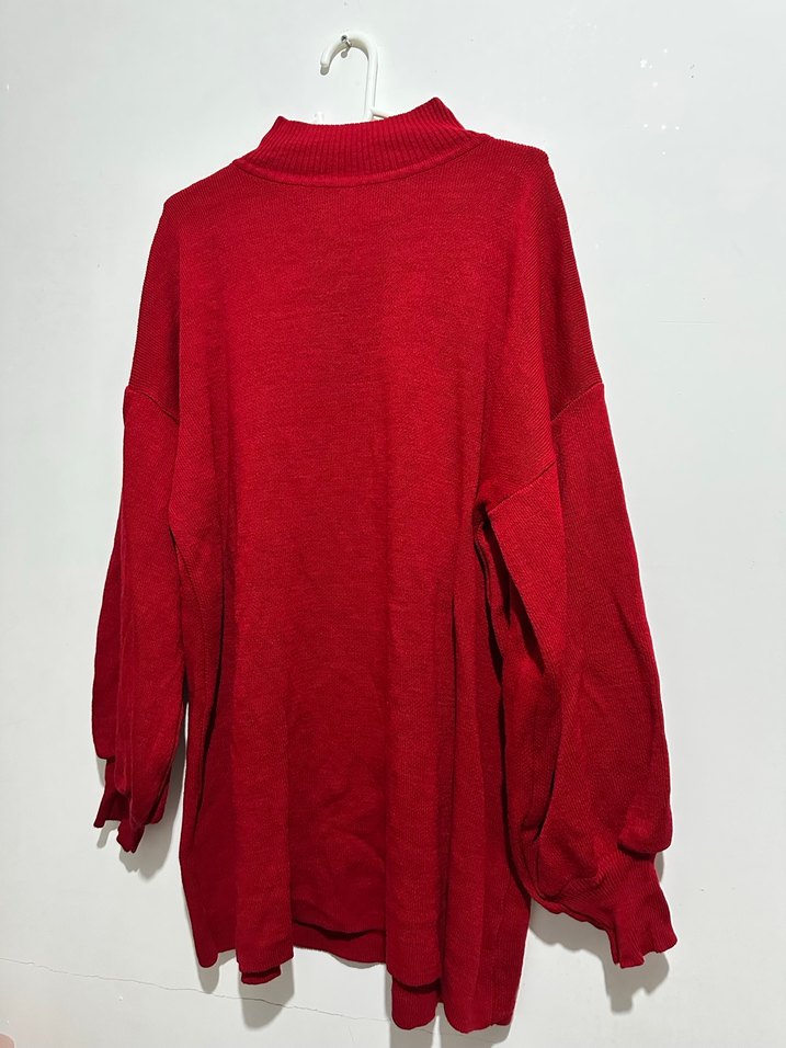 Kadın Kırmızı Örme Bol Kesim Kazak - Görsel 2