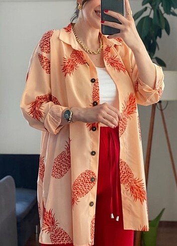 Oversize ananaslı gömlek tunik