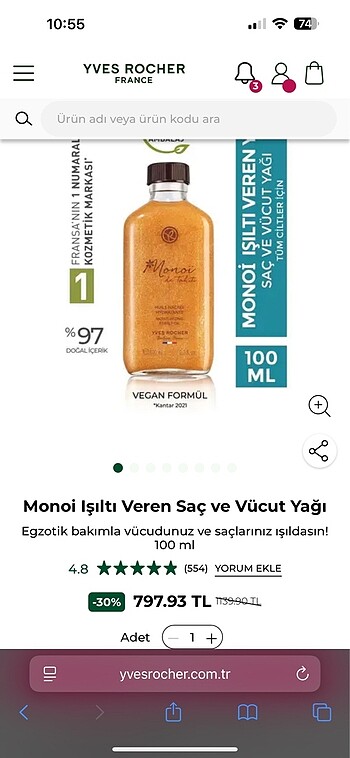 Yves rocher vücut ve saç yağı