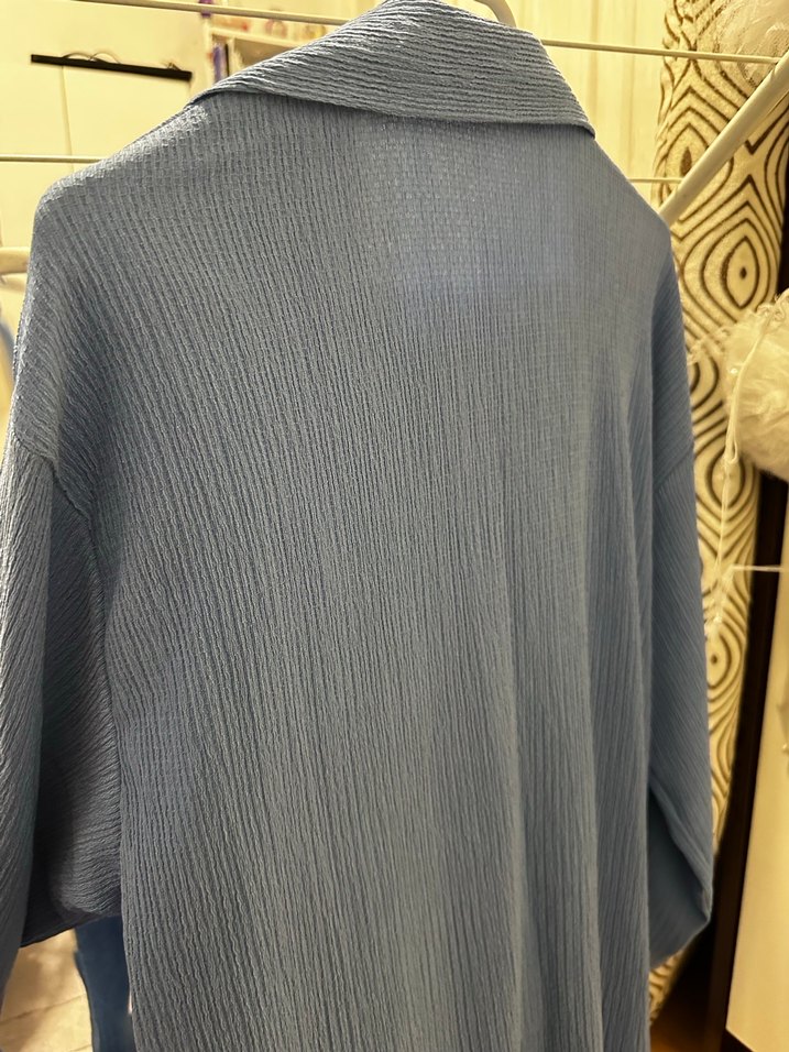 Mavi Uzun Keten Kadın Takım Elbise - Görsel 3