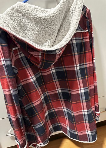 Bordo Kapüşonlu Ekose Kadın Gömlek - Görsel 2