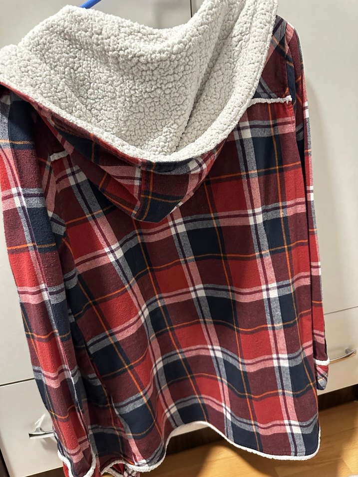 Bordo Kapüşonlu Ekose Kadın Gömlek - Görsel 2