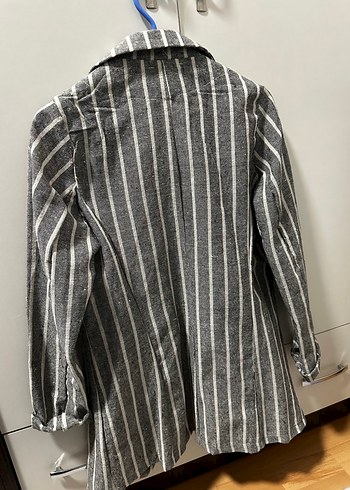 Çizgili Gri Kadın Blazer Ceket - Görsel 2