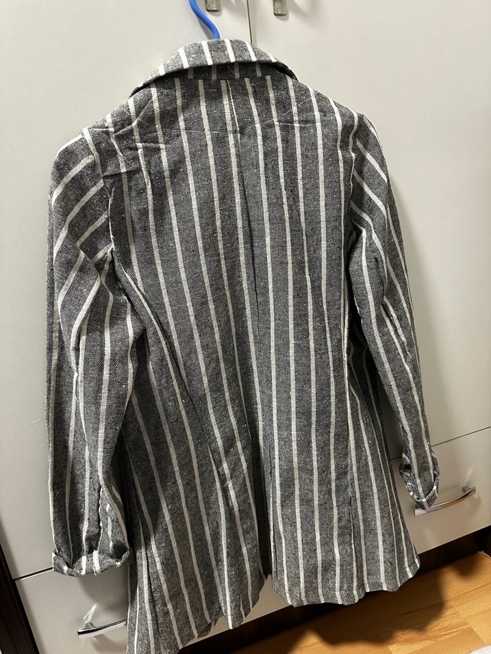 Çizgili Gri Kadın Blazer Ceket - Görsel 2