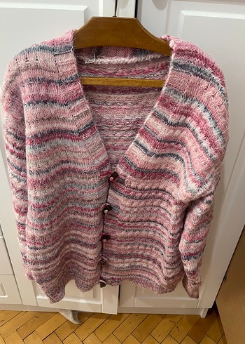 İthal Pembe Bohem Midi Triko Hırka