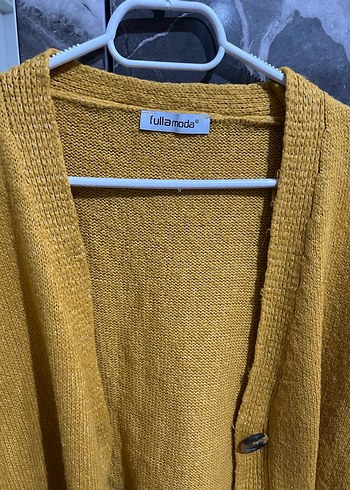 Sarı Örgü V-Yaka Kadın Hırka - Görsel 3