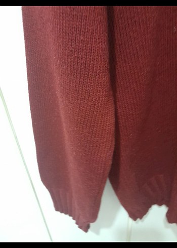 Bordo Kalın  Boğazlı Örgü Yün Kazak - Görsel 4