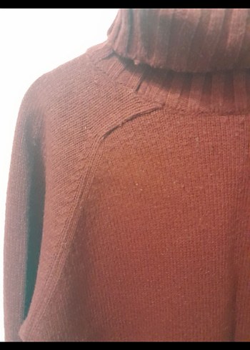 Bordo Kalın  Boğazlı Örgü Yün Kazak - Görsel 2