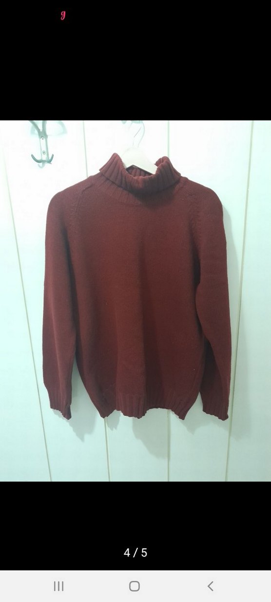 Bordo Kalın  Boğazlı Örgü Yün Kazak - Görsel 3