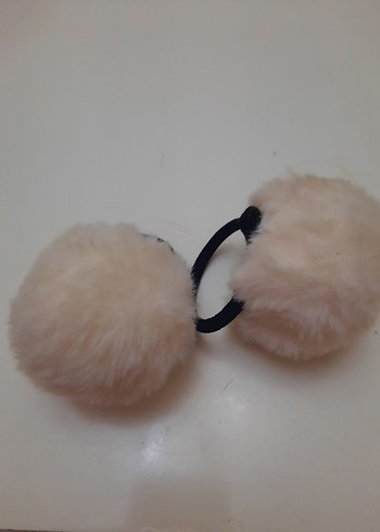 Beyaz Peluş ponpon lastik Toka - Görsel 4