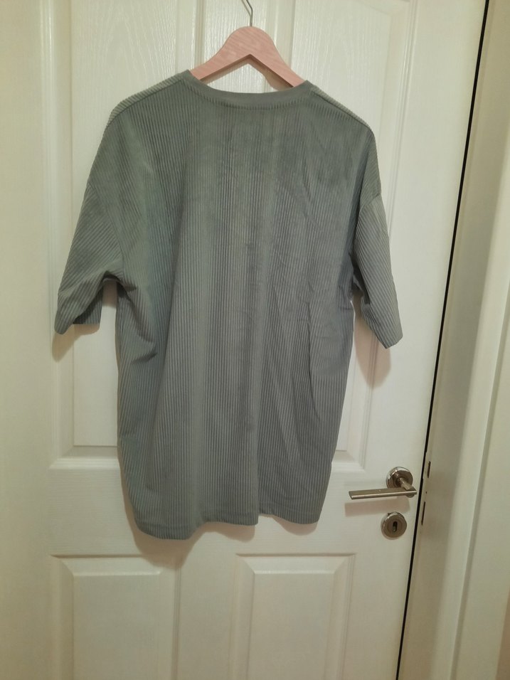 Gri Erkek Kısa Kollu Süet kadife Tişört - Görsel 4