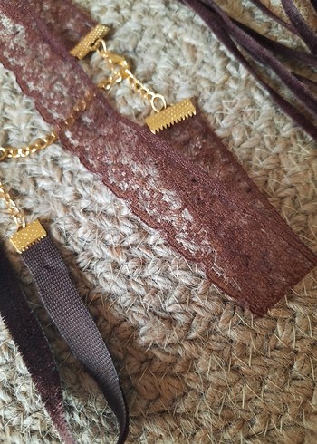 kadife dantel ip bağcık 3 lı choker set - Görsel 6