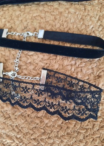 kadife dantel ip bağcık 3 lı choker set - Görsel 3