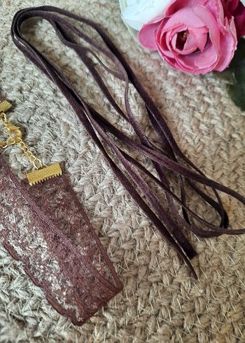 kadife dantel ip bağcık 3 lı choker set - Görsel 5