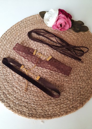 kadife dantel ip bağcık 3 lı choker set - Görsel 12