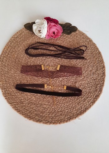 kadife dantel ip bağcık 3 lı choker set - Görsel 11