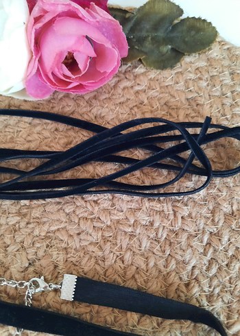 kadife dantel ip bağcık 3 lı choker set - Görsel 4