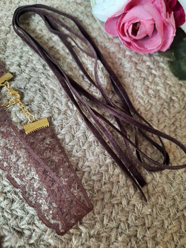 kadife dantel ip bağcık 3 lı choker set - Görsel 5